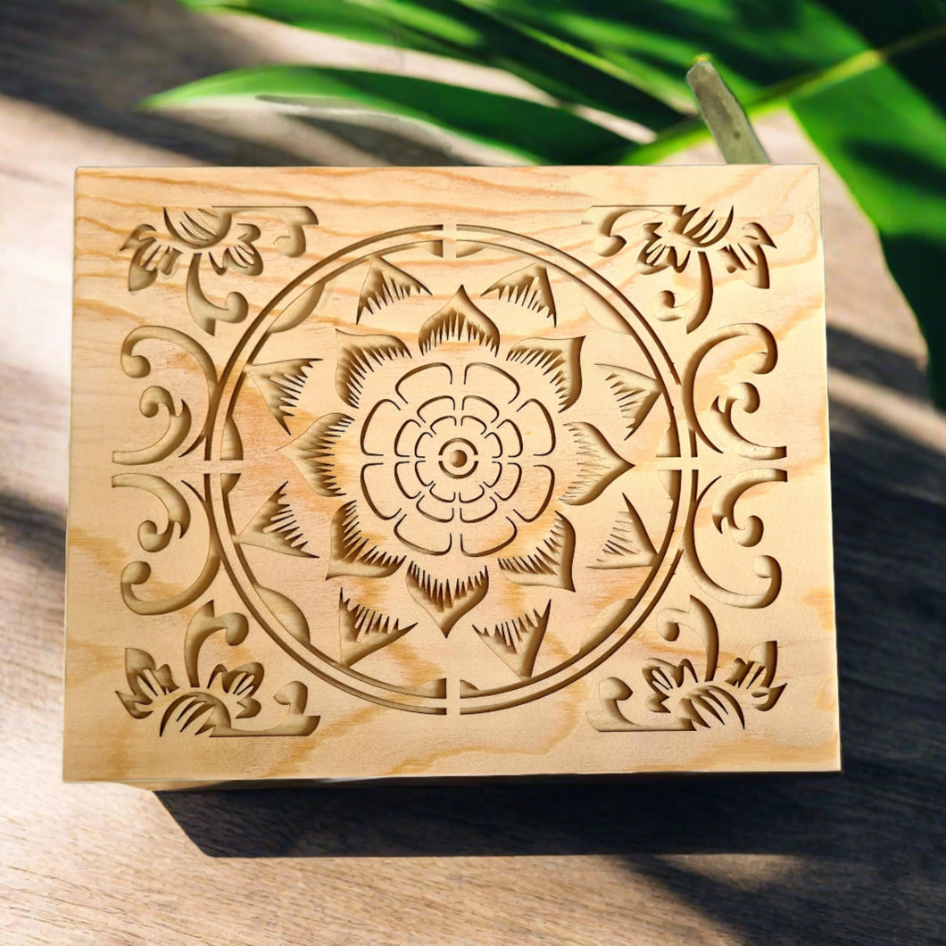 Essential Oil Storage Box • Wood Carved Lotus Flower